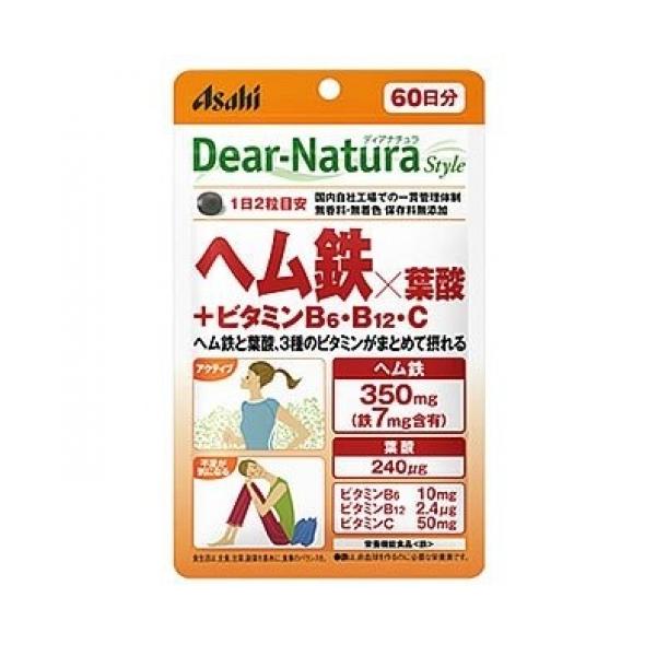 Asahi Dear Natura Style Hem Iron Folic Acid + Vitamin B6, B12, C 120 Capsules 60 days