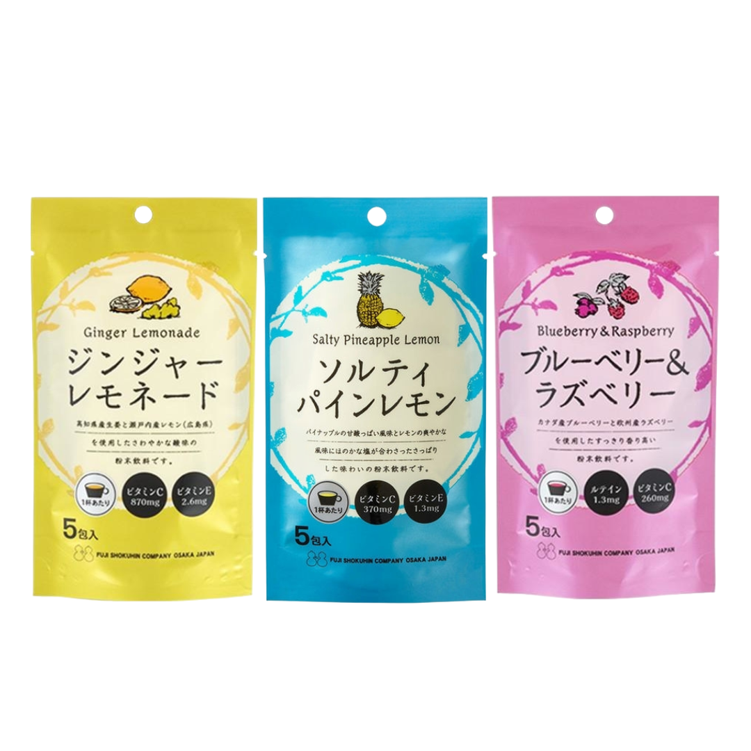 FUJI FOODS Powdered Beverage (Ginger Lemonade / Salty Pineapple Lemon / Blueberry & Raspberry) 5 packets