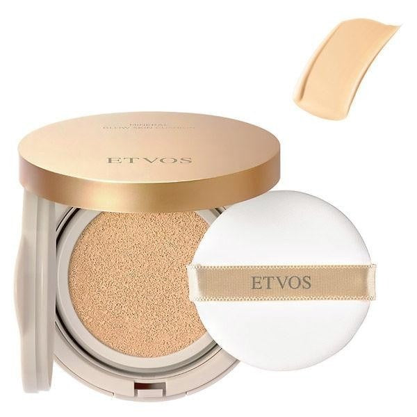 Japan ETVOS Mineral Glow Skin Cushion Foundation - Natural / Light / Natural pink (12g) / Puff JB