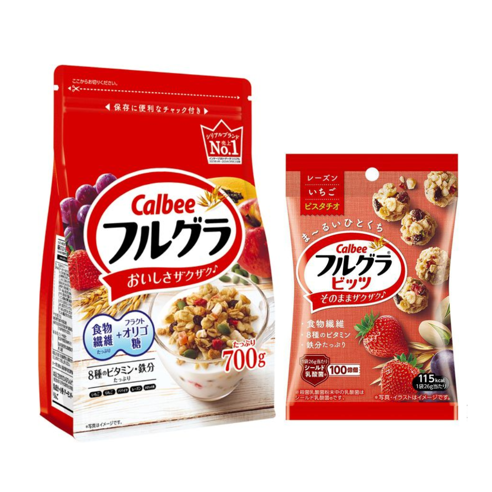 Calbee Frugra Plain Fruit Granola Cereals Value Bag 700g/ Frugra Bits 26g/