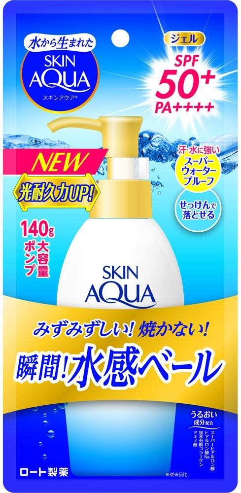 ［In stock］ Rohto SKIN AQUA Super Moisture Gel Pump Type SPF50+ PA++++ 140g  Sunscreen Fragrance free