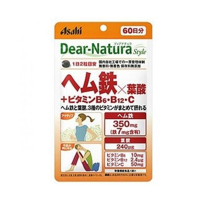 Asahi Dear Natura Style Hem Iron Folic Acid + Vitamin B6, B12, C 120 Capsules 60 days