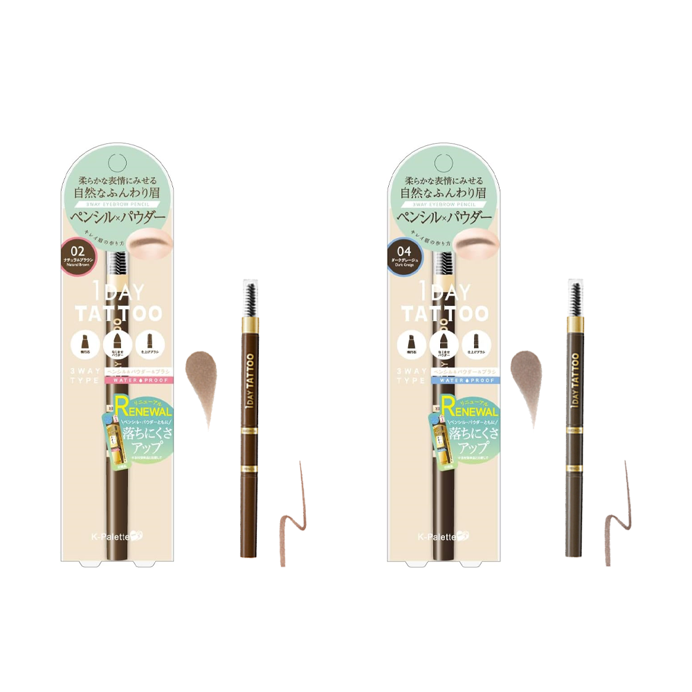 [Japan] 1DAY TATTOO K-Palette Long Lasting 3WAY Eyebrow Pencil WPa02 WPa04 CUORE Pencil Powder Finishing Brush