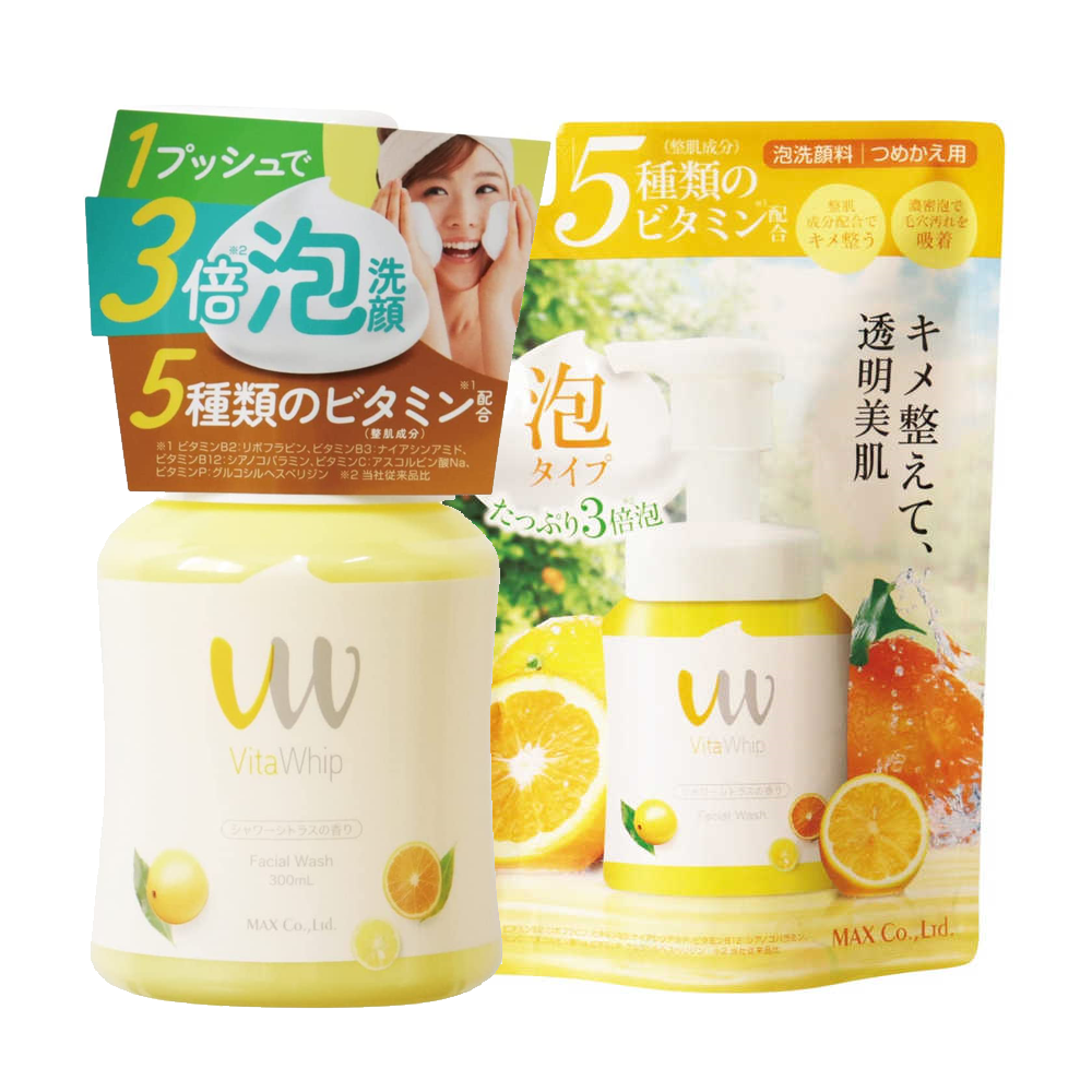 ［In stock］ Max Vita Whip Citrus Shower Foaming Facial Cleanser (300mL / 250mL Refill)