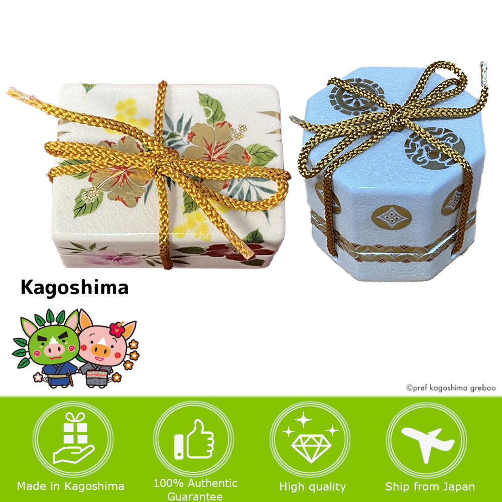 [KAGOSHIMA] SYUGETSUGAMA KILN Accessory Box (Octagonal Gold Accents / Warm Flowers)