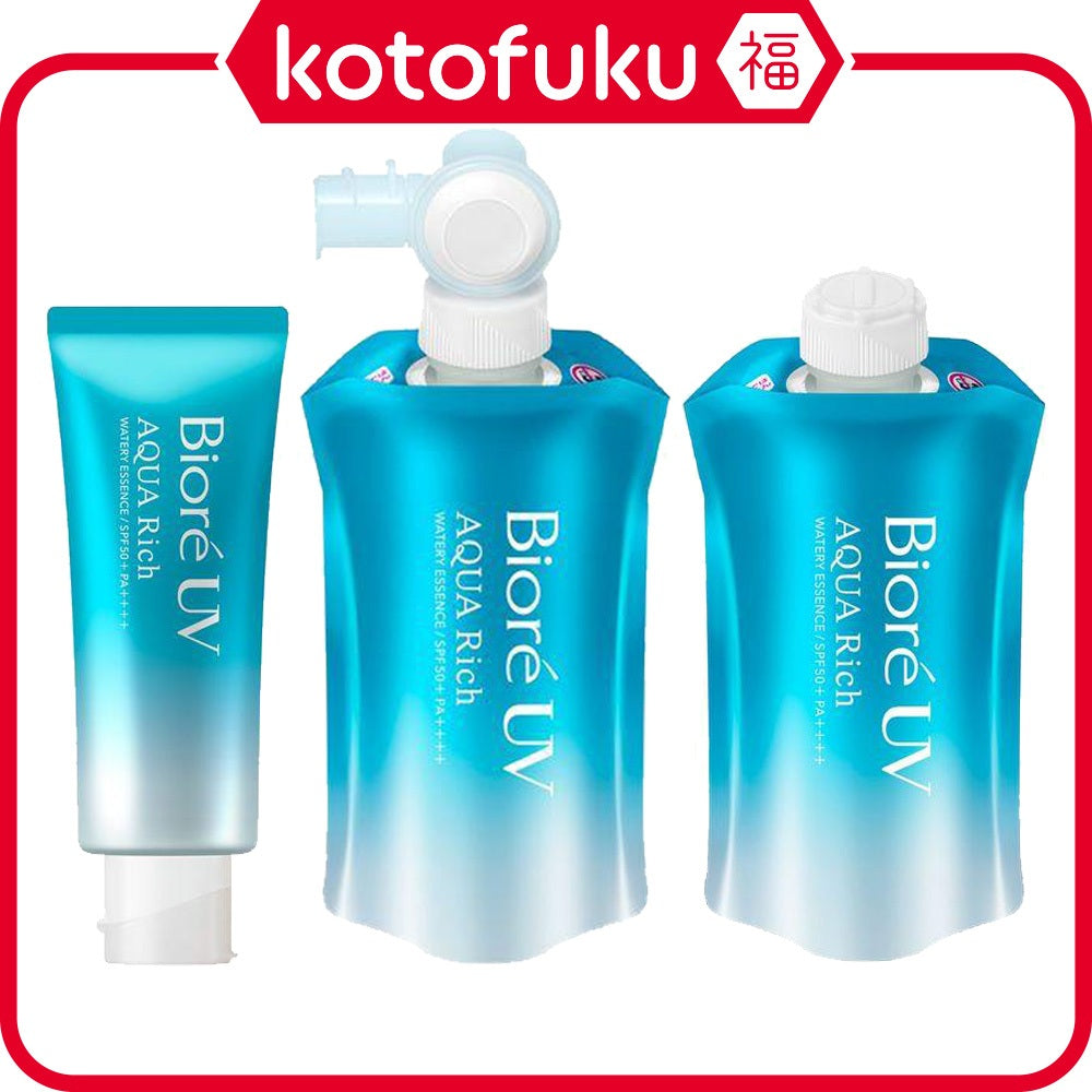 Kao Biore UV Aqua Rich Watery Essence Fresh Pouch SPF50+/PA++++ (70g / 120g / 120g Refill / 4 pack)