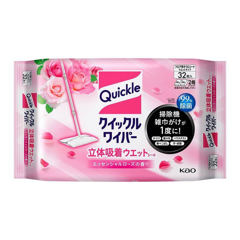 Kao Quickle Wiper 3D Absorbent Wet Sheets - Unscented / Rose (32 sheets)