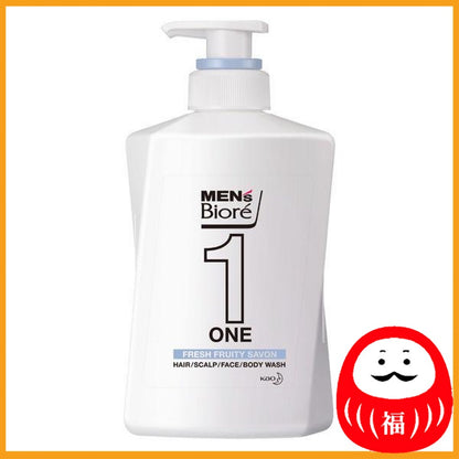 Kao Men's Biore ONE All-in-One Hair/Face/Body All-in-One Body Wash, Fruity Savon Fragrance, 480ml