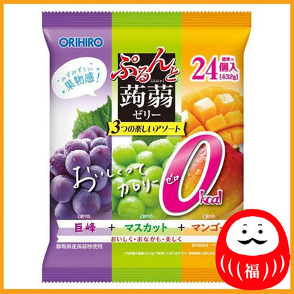 ORIHIRO Purunto Konnyaku Jelly Pouch - Calorie Free - Grape + Muscat + Mango 432g