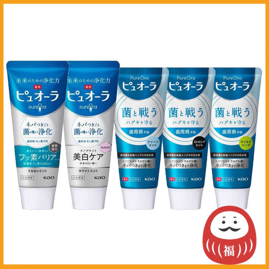 Kao Medicinal PureOra Toothpaste Barrier Gel/Nano Bright/Clean Mint/Strong Mint/Mild Herbal