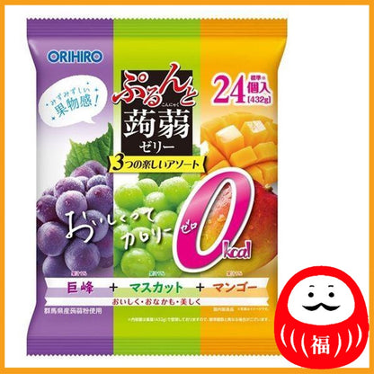 ORIHIRO Purunto Konnyaku Jelly Pouch - Calorie Free - Grape + Muscat + Mango 432g