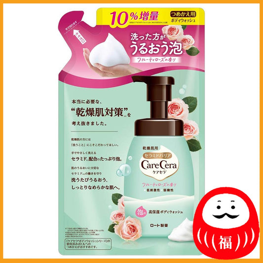 Rohto Care Cera Foaming High Moisturizing Body Wash, Fruity Rose Fragrance, Refill 385mL (Foam type)