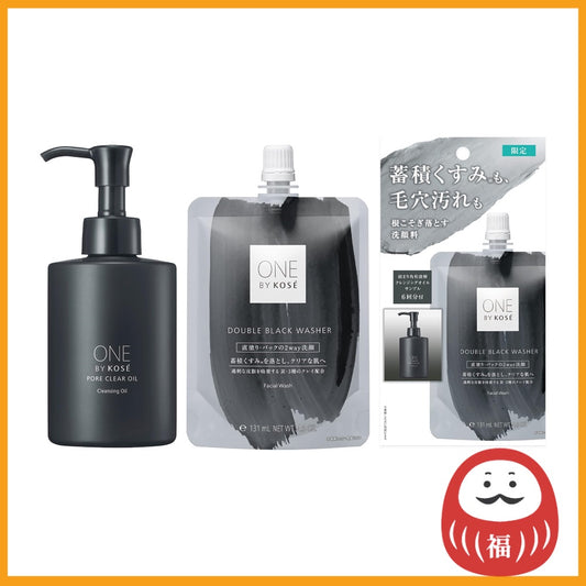 One by Kose - Pore Clear Oil (180mL) / Double Black Washer (140g) / Combo Kit