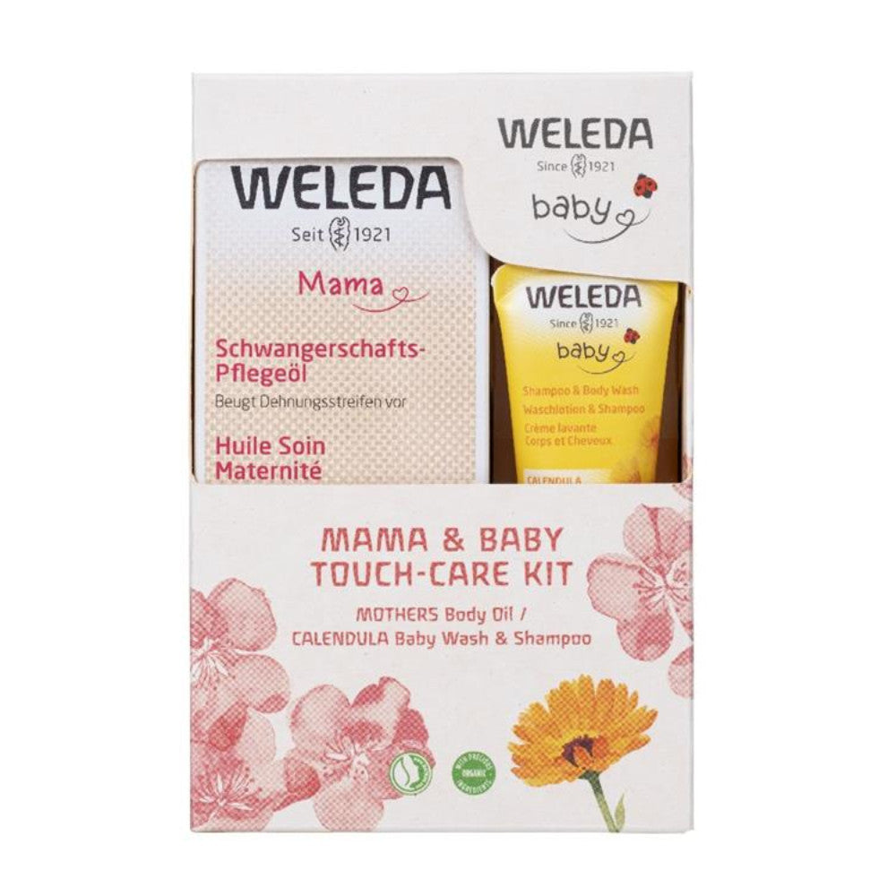 Weleda Mama & Baby Touch Care Kit Mothers Body Oil/Calendula Baby Wash & Shampoo (100ml/20ml)