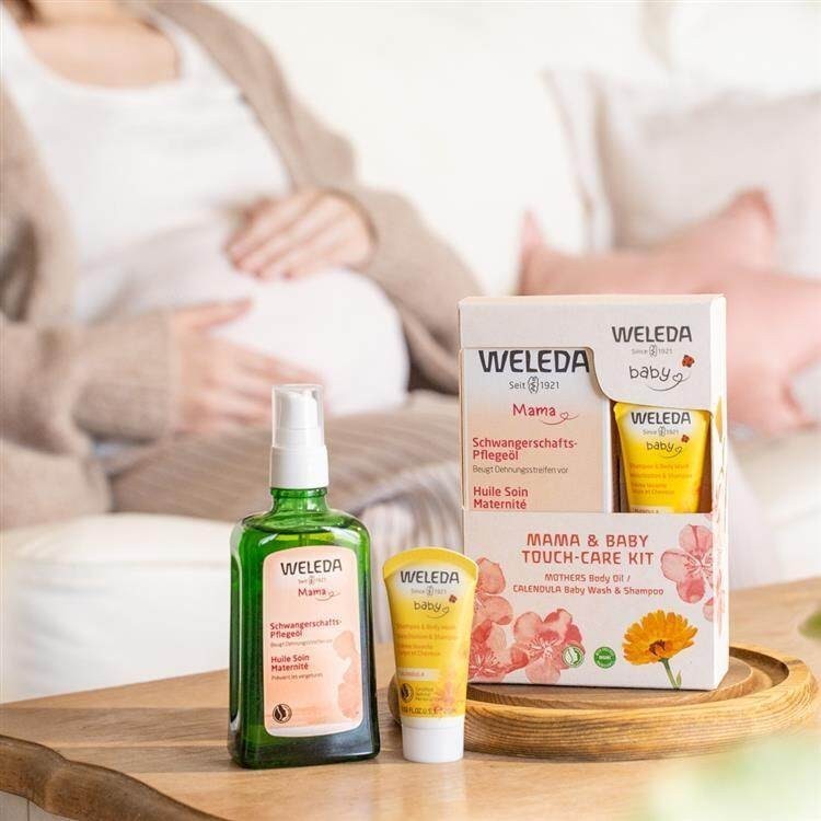 Weleda Mama & Baby Touch Care Kit Mothers Body Oil/Calendula Baby Wash & Shampoo (100ml/20ml)