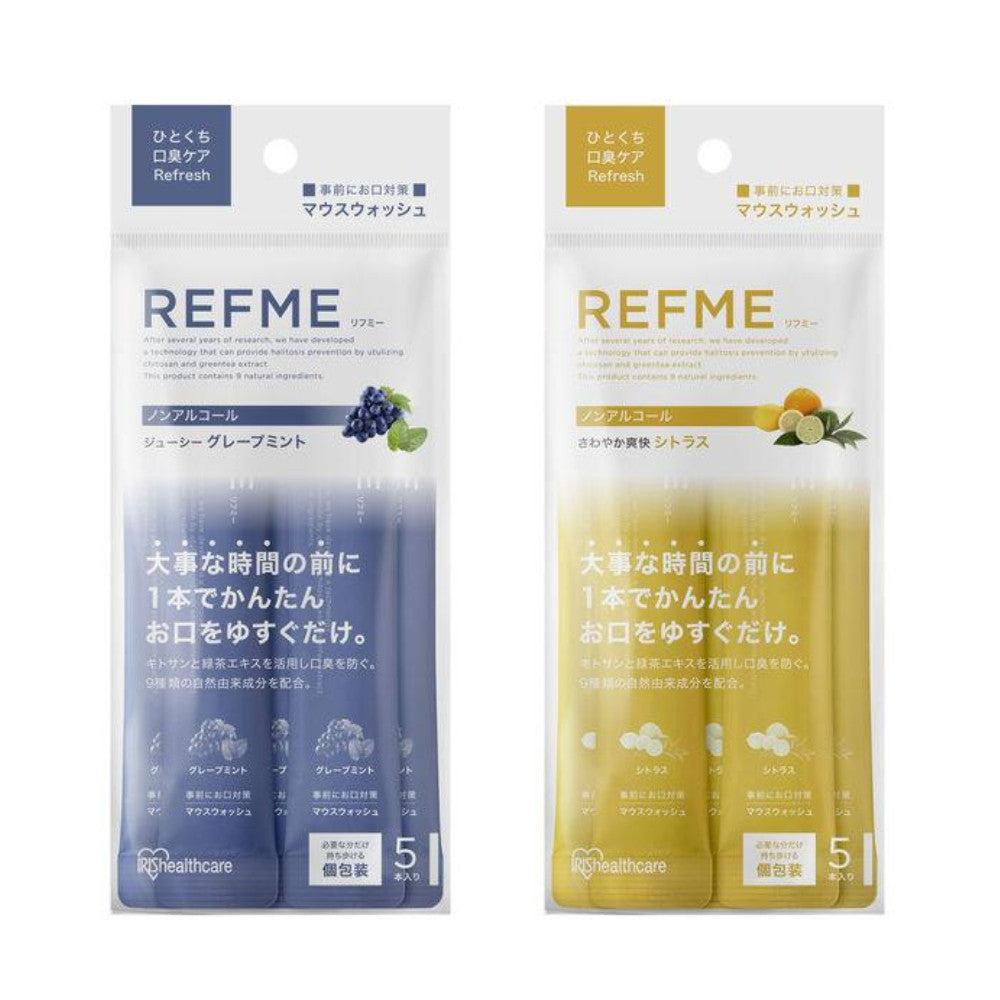 Iris Ohyama REFME Non alcoholic Individual Packaged Mouthwash Pack Grape Mint/Citrus (11g x 5 pieces)