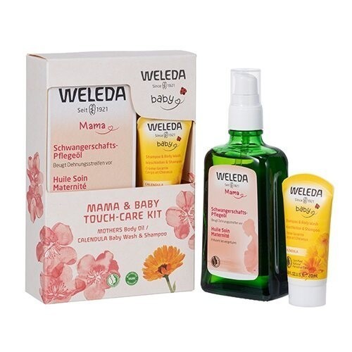 Weleda Mama & Baby Touch Care Kit Mothers Body Oil/Calendula Baby Wash & Shampoo (100ml/20ml)