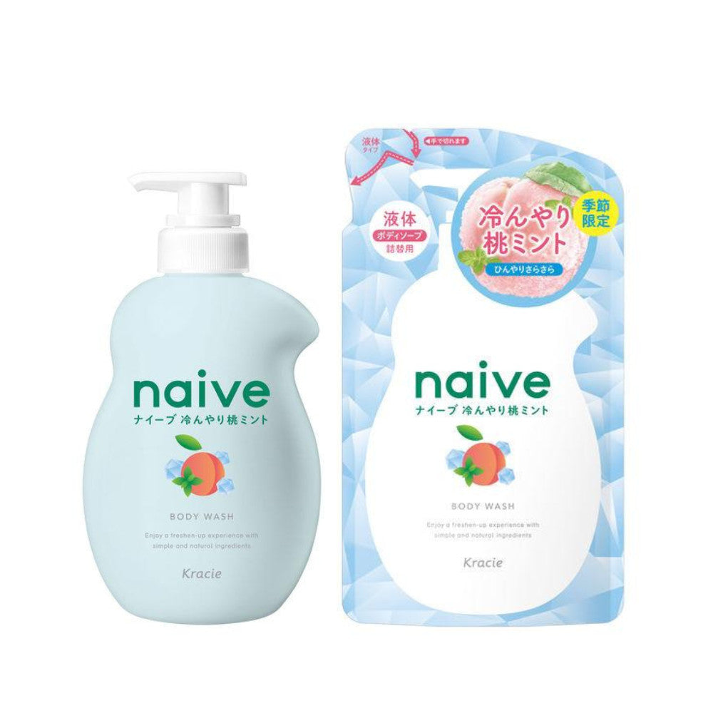 Kracie Naive Liquid Body Soap (Cool Peach Mint) Pump Type 530ml / Refill 360ml