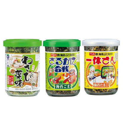 Yamaki Wasabi Seasoning Jar 46g / Sarukani Gassen Nori Sesame 48g / Ikkyusan Nori Tamago 48g