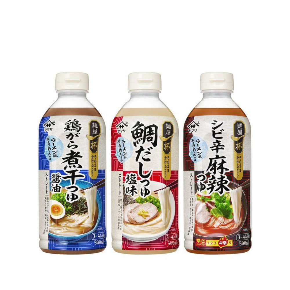 Yamasa Shoyu Menya Ippai Chicken Broth with Dried Fish Stock Soy Sauce / Sea Bream Broth Salt Flavor / Hot and Spicy Soy Sauce 500ml