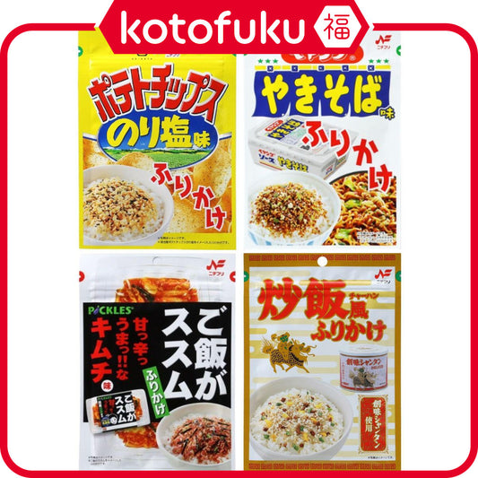 Nichifuri Furikake Seasoning Nori Salt Potato Chips Flavor / Peyoung Yakisoba Flavor / Gohan ga Susumu Kimchi Flavor / Somi Shantan Flavor 20g