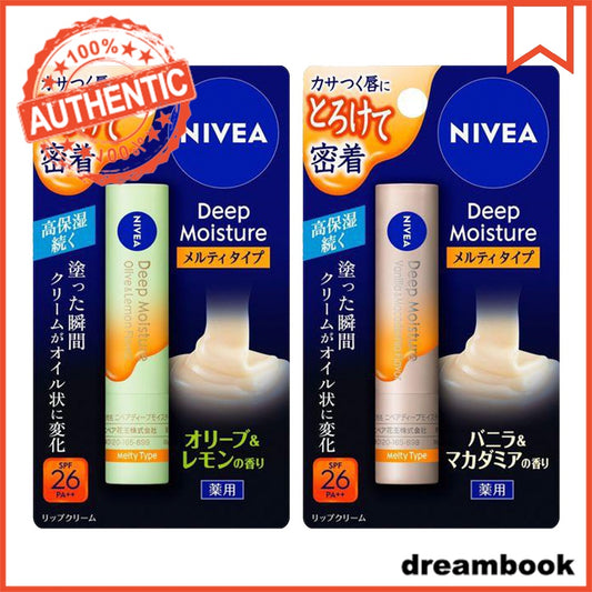 Japan Nivea Deep Moisture Lip Balm Olive & lemon / Vanilla & Macadamia DB