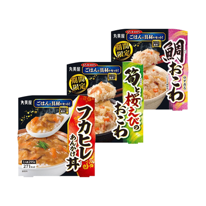 Marumiya Microwaveable! Rice Bowl Package 1 Serving (Shark's Fin / Sea Bream / Bamboo Shoots & Sakura Shrimp)