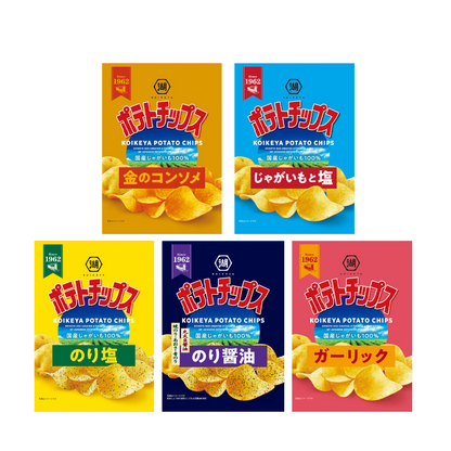 KOIKEYA Potato Chips (Golden Consommé / Nori Soy Sauce / Nori Salt / Potato and Salt / Garlic)