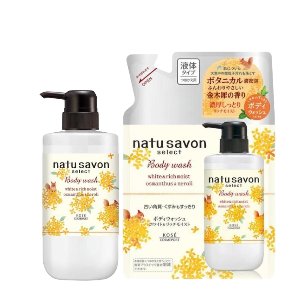 KOSE COSMEPORT Softimo NatuSavon Select White Body Wash Rich Moist Osmanthus Fragrance (500ml / Refill 360ml)