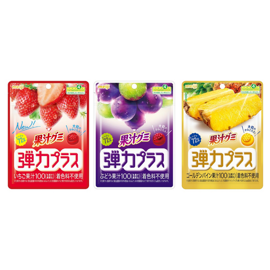 MEIJI Fruit Juice Gummies Elastic Plus (Strawberry / Grape / Golden Pineapple) 72g