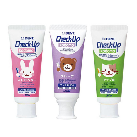 LION DENT Check-Up Kodomo Toothpaste for Children (Apple / Grape / Strawberry) 60g