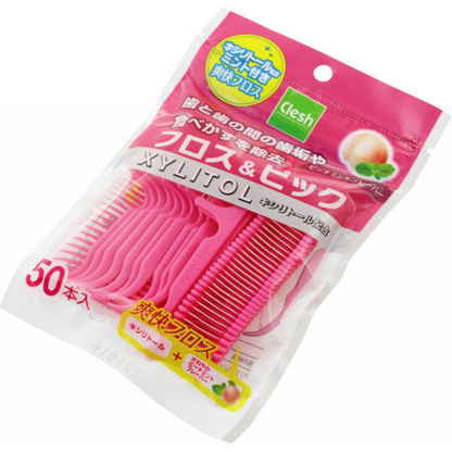 CLESH Xylitol Floss & Picks Peach Mint Flavor 50 pcs.