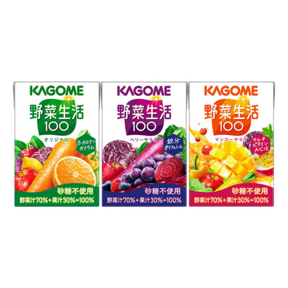 KAGOME Vegetable Seikatsu 100, Assorted Pack, Drinkable Size Vegetable Juice, 1 box (12 Juice Packs)
