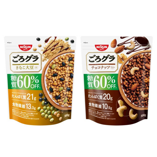 NISSIN Gorogura Gorotto Granola Cereal 60%Off Sugar (Kinako Soybean 300g / Choco Nut 300g)
